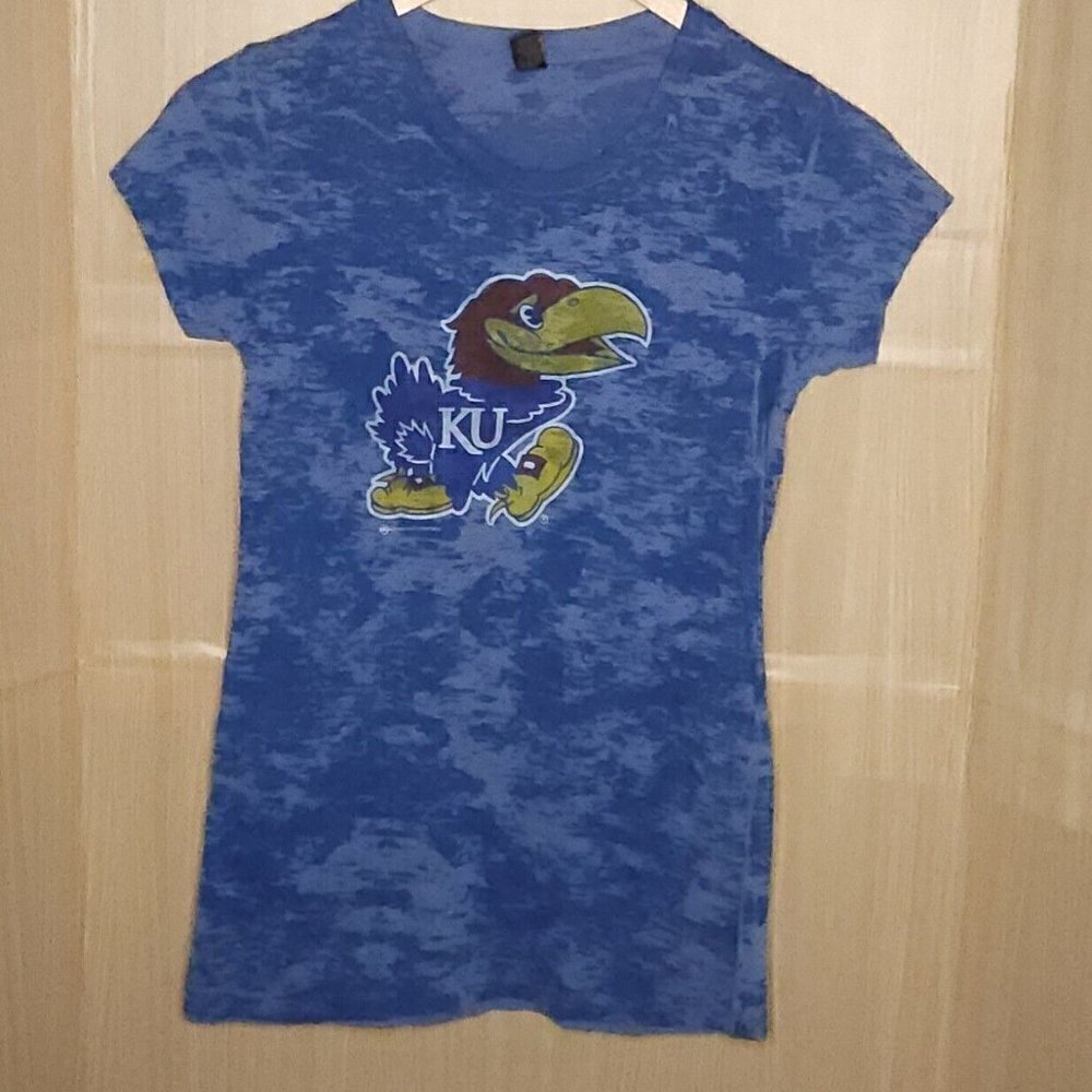 University Of Kansas Jayhawks Blue Logo Burnout Top Medium